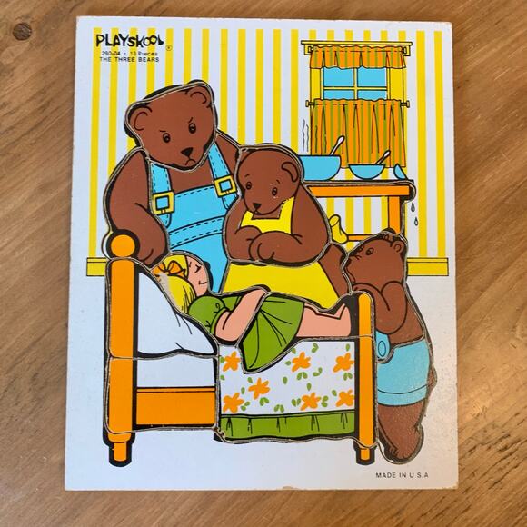 Playskool Wood Tray Puzzle #290-04 The Three Bears 13 Pieces Vintage USA - Picture 2 of 9